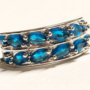 Silver Sapphire Blue Cubic Zirconia Anniversary Ring Size 7 Plated Simulated